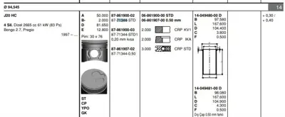 GOETZE 8771344STD Pıston 94.50 Mm Std Kıa Bongo K2700 Pregıo J20hc 