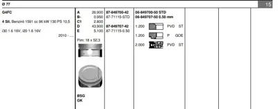 GOETZE 8771115050 Pıston 77.50 Mm  0.50 Hyundaı I30 I20 1.6 16v G4fc 