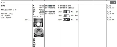 GOETZE 0684960000 Segman 75.00 Mm Std Hyundaı I20 Ix20 Accent 1.4 Crdı D4fc 