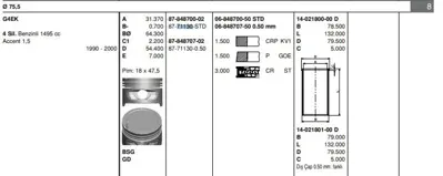 GOETZE 8771130STD Pıston 75.00 Mm Std Hyundaı Accent 1.5 90-00 G4ek 