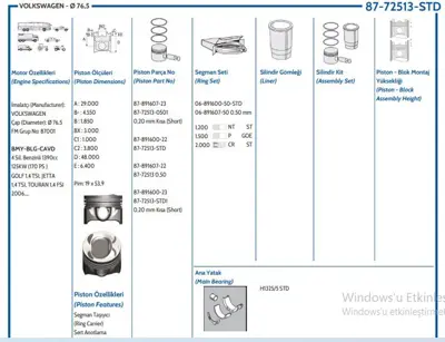 GOETZE 8772513STD100G Pıston 76.50 Mm Std Volkswagen Golf 1.4tsı 140ps Cava Bmy Blg 0.20 Kısa 03C107065A