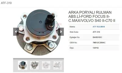 ATF 319 Porya Arka 5d Abslı 136*83 Ford Focus Focus Iı C Max 16 18 16 Tdcı 18 Tdcı 20 Tdcı 04- 1506577 13653 R15269 7M512C299AC 1766628 5500087 9400084K 9400084 7M512C299AD 32598