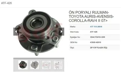 ATF 426 Porya On 5d Abslı 28*139*76 4 Toyota Aurıs Avensıs Corolla D4d Rav4 Iı 14 Vvt İ 16 Vvt İ 07- 43550-4201
