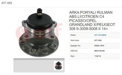 ATF 668 Arka Porya 5d Abs Lı 130x74 Cıtroen C4 Pıcasso 14- Peugeot 3008 16- 9803736180 713650650 KRT2369 RKB2824 CIWB12871 602208 64102780 ABK2152 V220441 VKBA7034