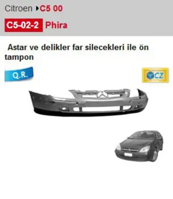 PHIRA C5022 Ön Tampon Astarlı Far Yıkamalı C5 01/05 Os 961575 25031037 7401R6 C500235 7401R5 524900Q 655124 524900 524900A1 ACI0961575