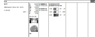 GOETZE 0682640050 Segman 82.00 Mm Std 1.2/1.5/2 Mercedes W203 S203 Cl203 C180 C200 C230 Clk200 E200 Komprasor 01-05 M271.948 2710370217 A2710370216 2710300124 842760000 A2710370218 A2710300124 A2710370018 842760010 2710370016 A2710370016