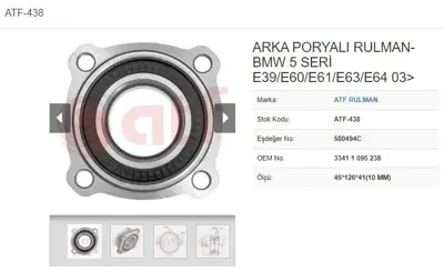 ATF 438 Porya Arka 4d Abssız 45*126*41 Bmw E39 E60 E61 E63 E64 520i 525i 530i 540i 520d 525d 530d 03- 3341 1 095