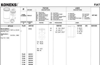 KONEKS 609103 Segman 76.00 Mm + 0.60 Fıat M131 1300 