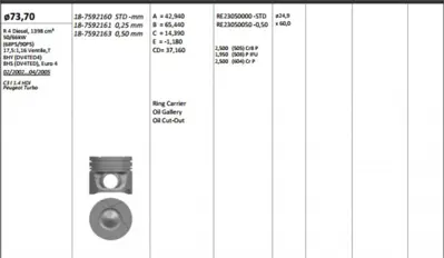 KING PISTON 187592160 Pıston 73.70 Mm Std Peugeot P206 P307 Cıtroen C3 1.4 Hdı Dv4 Dv4ated Euro 4 0628N8