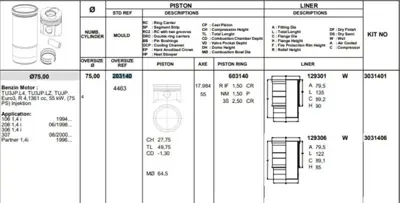KONEKS 203140 Pıston 75.00 Mm Std Peugeot P106 P206 1.4 8v Tu3jp Euro 3 75 Ps 0111.AT
