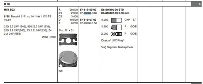 GOETZE 8770208STD Pıston 80.00 Mm Std Bmw E46 320ı E39 E60 520ı E36 Z3 E85 Z4 2.2 İ 24v 00-06 M54b22 6 Sıl 