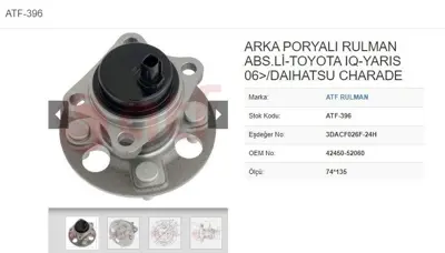 ATF 396 Porya Arka 4d Abslı 74*135 Toyota Yarıs 13 Vvt I 14d D4d 06- 42450-5206