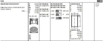 GOETZE 8770489STD Pıston 89.00 Mm Std Mercedes W202 S202 C 220td C 220d W210 E 220d 93- Om604.910/912/915/917 8770489STD 8774310062 A6040300417 8774310030 89213 10400 6040300417 40109600 6040300117 6040300317