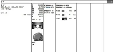GOETZE 8771105050 Pıston 75.50 Mm  0.50 Honda Cıvıc 1.6 96-01 D16 