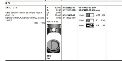 GOETZE 0637440050 Segman 73.00 Mm Std 1.5/1.5/3 Toyota Corolla 1.3 87-95 2e 2c 2u 2l 