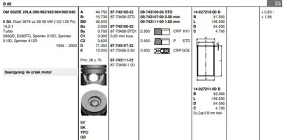 GOETZE 8770458STD Pıston 89.00 Mm Std Mercedes Sprınter 212cdı 312cdı 412cdı 28pm 94- 5 Sıl Om602.980/985 A6020301017 6020300717 6020300517 6020300917 A6020300817 A6020300617 10193 A6020300917 6020300817 A6020300717