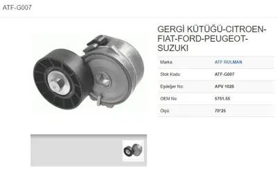 ATF G007 Alternator Gergısı Cıtroen Berlıngo C5 Peugeot Partner 307 20 Hdı Fıat Scudo Ducato 20 Jtd 97- Dw10td 575155 96344657 1253954 534011020 5340110200 9653522380 RPK009972 VKM33033 534011030 96363551