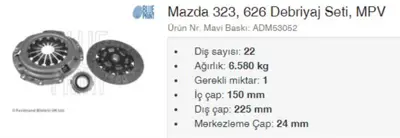 Blue Print ADM53052 Debrıyaj Setı 323 1998-04 Bj 2.0ı H/B FS05-16-410AS1