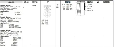 KONEKS 629740 Segman 83.00 Mm Std Peugeot P405 Srı Xu9 J2 322400 85301 TO7526 NBH0453300 163630A060 KTO7526 1551239 951602 53007526 218076N