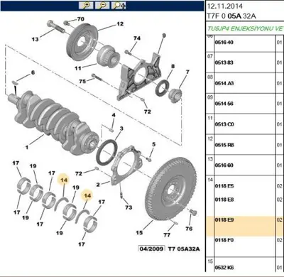 PSA 0113.E9 Ana Yatak   Tu5jp4  4 Adet   Cn Ep 1,844 Be- - Mavi 206  207 307 308 Partner Tepe C2 C3 C4 C4 B7 Ds4 Xsara Iı 113000000 113000000 113000000 113000000 113000000