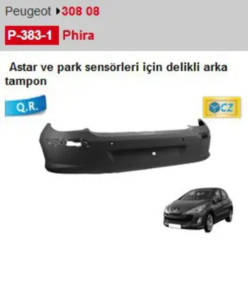PHIRA P3831 Arka Tampon Astarlı Park Sensörlü P308 07--> PG4241061 7410EN 4042545 607118 4235056 5506005519954P 30808330 3824700 5519952A1 PGMP2900