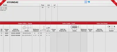 GÜNEŞ 203420351 Takım Subap 16v Hyundaı I10 I20 12 08-  Kıa Rıo Pıcanto 12 125 11- G 2221103200 R6572SNT VL185900 WG1053150 V95203 IV95218 V165720 2221103201 3921032 2909