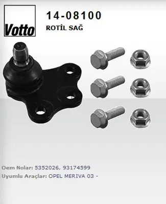 VOTTO 14-08100 Rotıl Sag  Opel   Merıva 99-03  1408100 10612900A 1405845 530181 87785 110300276590 52242 FBJ5456 QSJ3305S OPBJ1895