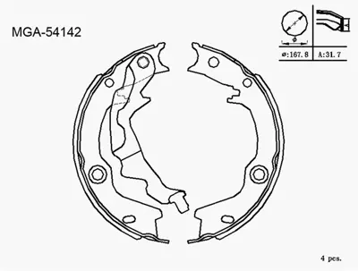 MGA 54142 El Fren Balatası Arka Pabuc Hyundaı Accent Era 05-/ 108352 108350 RP141E STJLR035004 WG2033166 RP141E55 V600401 WSSM2C945A WSSM2C948B 108351
