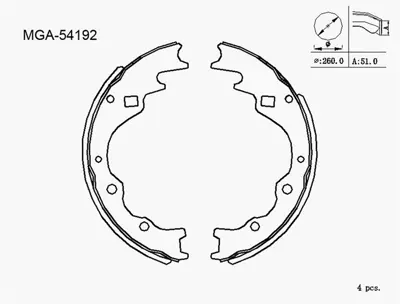 MGA 54192 Kampana Balata  Kıa  Bongo Besta 98 - 03 / Mazda  E2200 97 -  Tek Teker 108523 CB0242 7421940742 8A35111 24011301961 C3005P DDF1492 BDR197210 ADA104327 BS5426