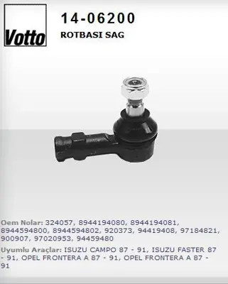 VOTTO 14-06200 Rotbası  Opel   Frontera A / Isuzu   Trooper / Faster / Campo  1406200 8944594802 40664B 920373 8944194080 94459480 JTE418 TA1500 G1371 TA1501