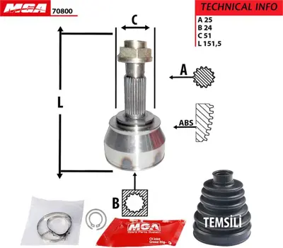 MGA 70800 Aks Kafası Abssız  Fıat Doblo Palıo 1.3 Jtd 1.9 Jtd  46307906 607419 75863S 46308206 46307659 VKJA3168 607612 22208 3630 GHO5460