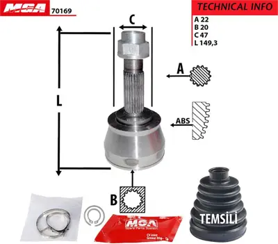 MGA 70169 Aks Kafası Dıs-Fıat  Palıo Albea 04//  1.2 8v     22x20x47 46307516 3603K PRJ407 KFT516 VKJA3162 607409 817029 151409 CVJ539610 75835S