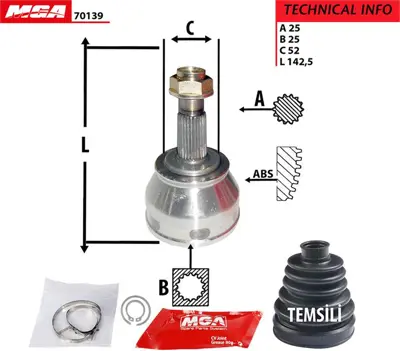 MGA 70139 Aks Kafası Dıs-  Fıat   Tempra 2.0  25×25x52 701056 WMF7677 87943A FL4381J TMK60 599041 341012 9401 34101 785067