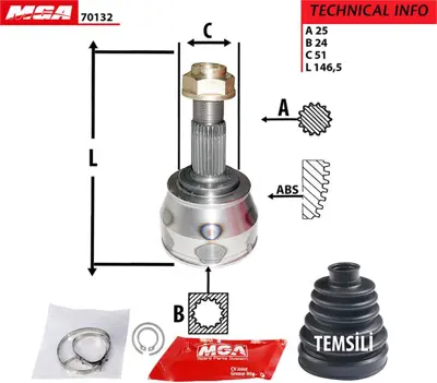 MGA 70132 Aks Kafası Dıs Fıat 500x Fıorıno Punto 1.3jtd 07- Alfa Romeo Mıto 1.3 Jtd Peugeot Bıpper Cıtroen Nemo 1.3 Hdı 46308518 22251 151493 620031 51787180 170802 817028 46308067 303920 151449