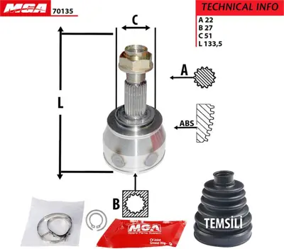 MGA 70135 Aks Kafası Fıat 500 Fıorıno Grande Punto 1.3jtd 05- 46308519 1603405 93190187 46308322 3692K 304611 607592 854015144 151592 817053