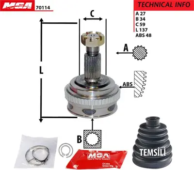 MGA 70114 Aks Kafası Abs Lı Fıat Scudo Cıtroen Jumpy Peugeot Expert 1.6 1.9d 701122 4147308 3102395420 711303700 70112A2 1640070640 TO2322 CU2356 1640046720 311139