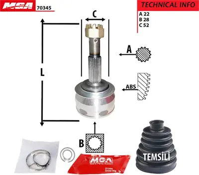 MGA 70345 Aks Kafası Dıs  Opel   Corsa A 1.2 1.4 82-93  22×28x52 374077 VA105L OP3162 O1208 OP208 33431 T58095 OP3010 VKJC1537 95ST85