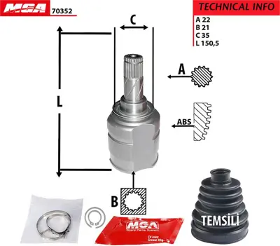 MGA 70352 Aks Kafası Ic Sol  Opel   Corsa D 1.3dth 07  1603407 55199297 93190189 13149834 ZR7065 374791 EST14236099 644014 OP5058 14236099