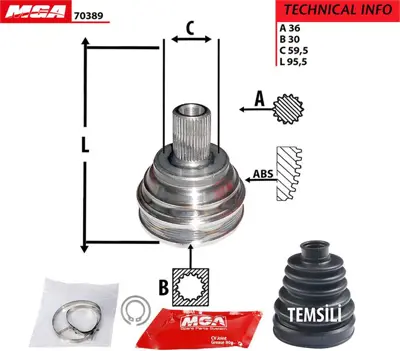MGA 70389 Dıs Aks Kafası Vw Caddy 04-  Golf 04-14  Passat 06-15  Audı A3 04-  Seat Leon 06- 1K0498099E 1K0498099X 803037 1K0498099 1K0407311H 1K0498099C 1K0498099A 21454 607462 1K0498099EX