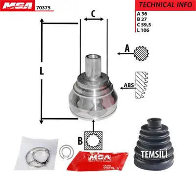 MGA 70375 Dıs Aks Kafası Vw Caddy 04-15  Golf 04-16  Passat 08-15  Seat Leon 06-13 1K0498099B 1KM498099 1K0407311J 8J0498099 803002 151463 1K0498099BX 304329 23691 439VG0181