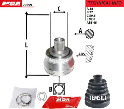 MGA 70399 Dıs Aks Kafası Vw Passat 97-05  Superb 02-08 8D0498099DX 4D0498099A 151441 4D0598099 620011 33226 3634 23695 8D0498099D CVJ526110