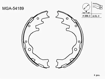 MGA 54189 Kampana Balata  Mazda  B2500 2wd 4wd 97 - 00 K2034P 108550 231514C K331A13 ADC2812 DPK19 DDF2608C BS7550B N3310321 AND6989