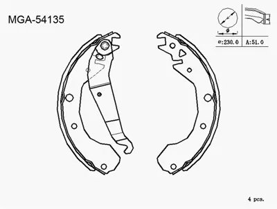 MGA 54135 Kampana Balata  Opel  Combo B 93 - 00 106211 18755 4745H9 26122 T482820 9616426480 82820 4745H0 4745L3 4745L4