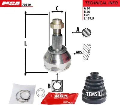 MGA 70549 Aks Kafası Dıs Alfa Romeo 159 1.9 Jtd 2.0 Jtd 46308266 71771186 46308801 15144980005 802023 607596 20019053 V240265 46308722 VKJA3080