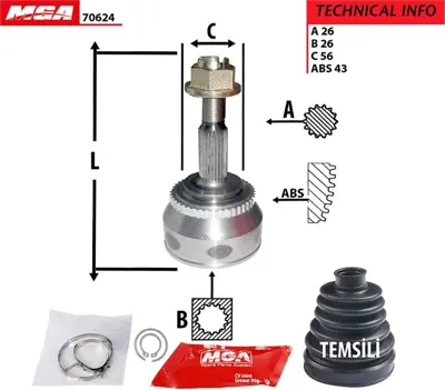 MGA 70624 Aks Kafa Dıs-Abslı-Volvo S40 2.0  26x26x56-Abs-43 712020 78109244F 1220113 78109244 N941 54109479A 531073110 VKM21052 78109244C V101805