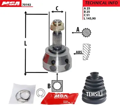 MGA 70192 Aks Kafası Dıs Fıat Egea 500l 1.4 1.6 Jtd Doblo Punto Lınea 1.3 Jtd Opel Combo 1.3 Cdtı Alfa Romeo Mıto 08- 46308551 12351988 GAR7770K 46308706 G1F062PC 71771179 924893 51795511 24893 607687