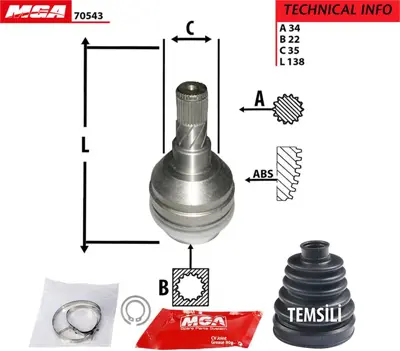 MGA 70543 Aks Kafa Ic-Chevrolet  Kalos 02/10   1.4  /Aveo 05/10   1.4     34x22x35 8900161 V10060001 60652061 1211421 311107 95260 801040N 707013 8FT351198511 668009