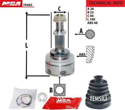 MGA 70482 Aks Kafa Dıs Abslı-Toyota  Corolla 03/07   1.4 Vvtı Benzınlı    26x23x56-48 4347009740 4346009490 2102090 ADT38957B TO2090 GI226 6202226 J2822131 J2822126 TO769I