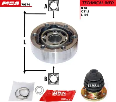 MGA 70374 Ic Aks Kafası Vw Caddy 04-  Golf 03-  Passat 06-  Polo 10- 1K0498103A 1K0468103N 1K0498103N 306653 81A498103A 1K0498103AX 81A498103AX VKJA8015 20273 22788