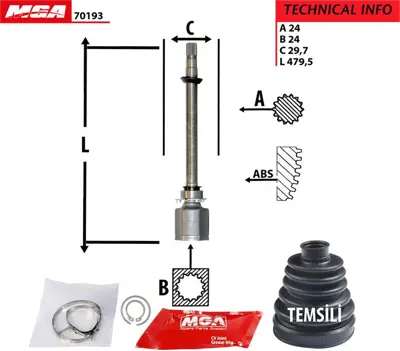 MGA 70193 Aks Kafası Ic Sag Mıllı  Fıat   Lınea 1.3jtd 05  55209968 FI5013K 617026 ZR7060 95511578 374956 703101 P550035 PH29 451104064